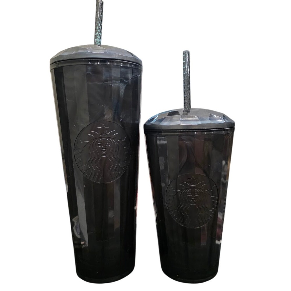Starbucks Mom and Me Set Black Faceted Tumbler Venti 24oz Grande 16oz Cold Cup
